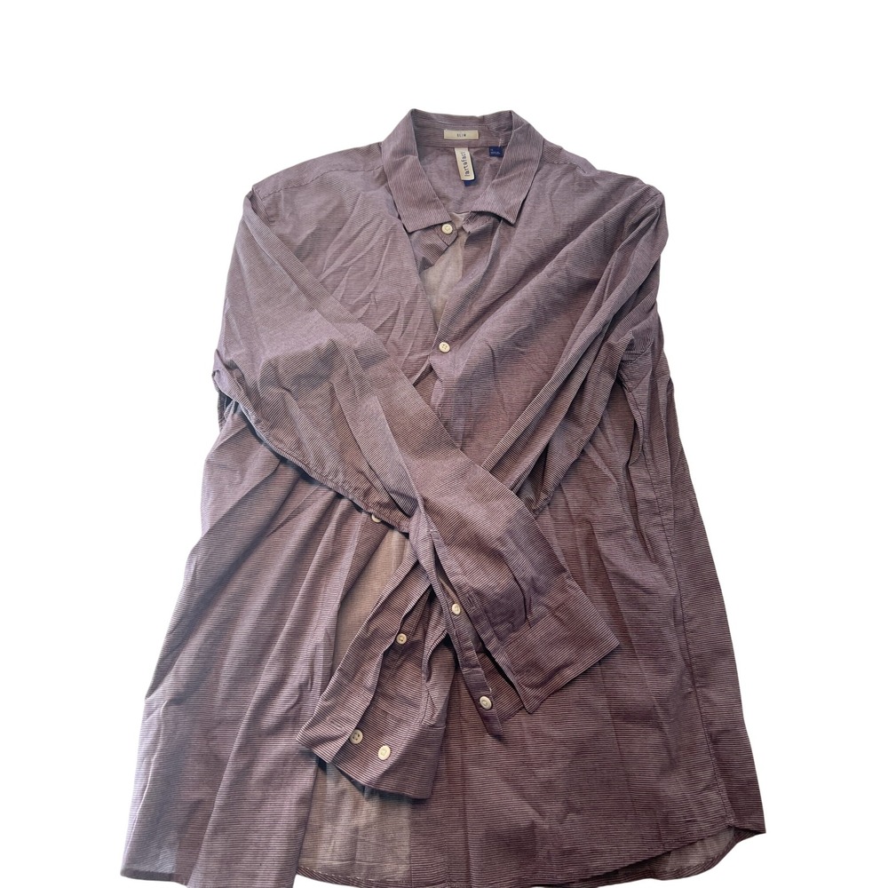 Artifact Slim Fit Mens Button‎ Down Shirt Size M Burgundy Striped Long Sleeve